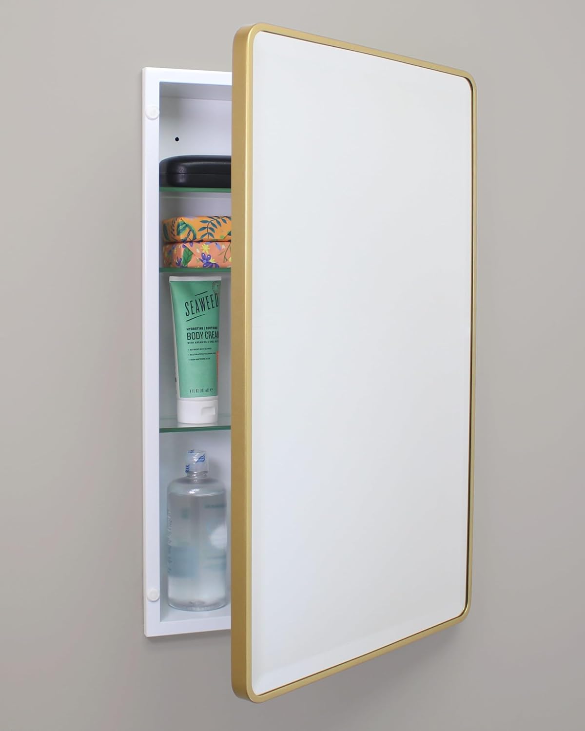 16×20 Austin Farmhouse Metal Framed Rounded Rectangle Recessed Bathroom Medicine Cabinet, Beveled Mirror, 14×18 in-Wall Opening, powder-coated Steel, Glass Shelves, Magnet Close, Brushed Nickel - Image 22
