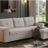 Devion Furniture 92 W Modern L-Shaped Polyester Fabric Upholstered Reversible Side Compartment Sleeper Sectional Sofa Bed with Chaise in Light Gray Finish