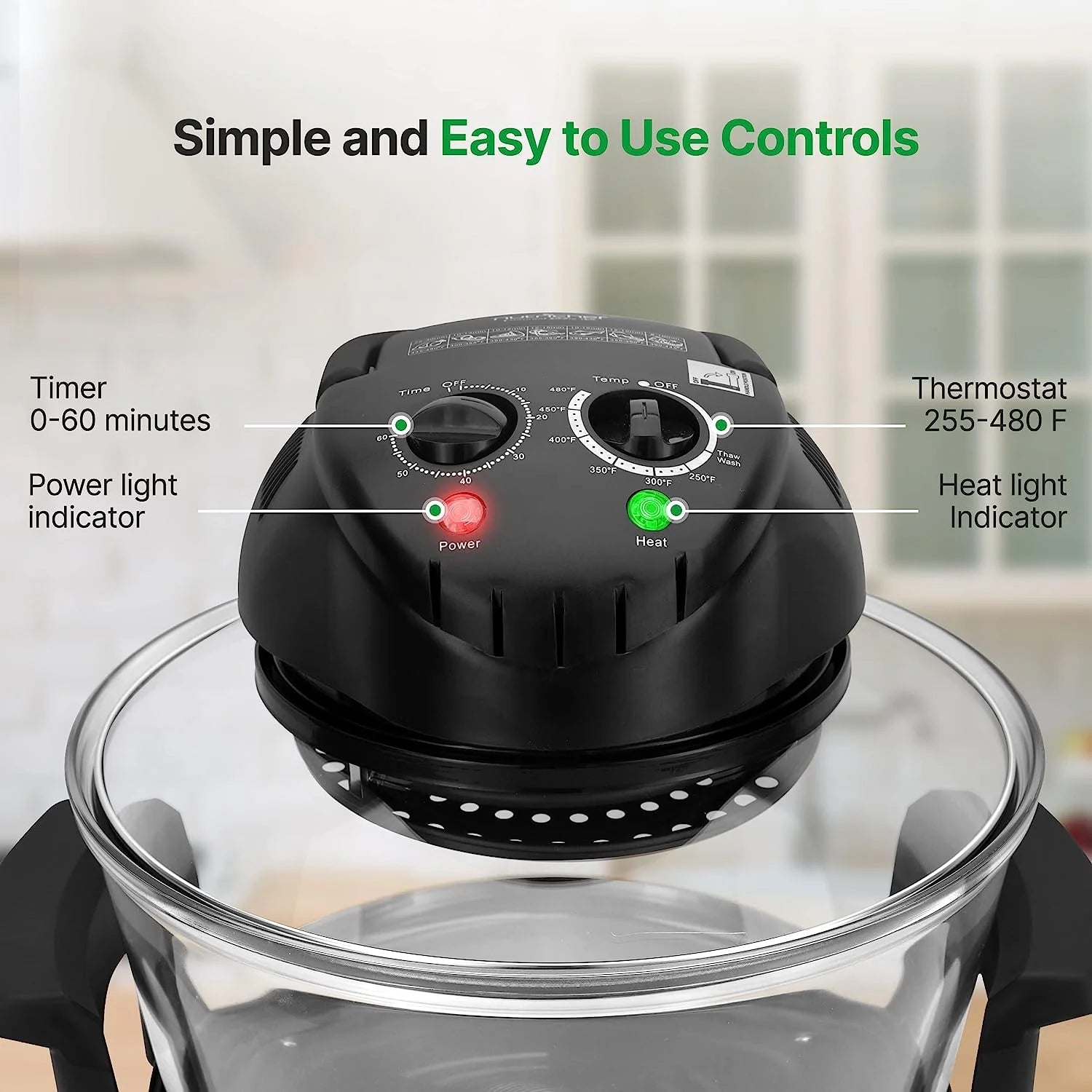 18 Quart Convection Countertop Air Fryer – See through Glass for Best Cooking Results – Air Fryer, Roaster, Bake, Grill, Steam & Roast – Includes Glass Bowl, Broil Rack & Toasting Rack - Image 5